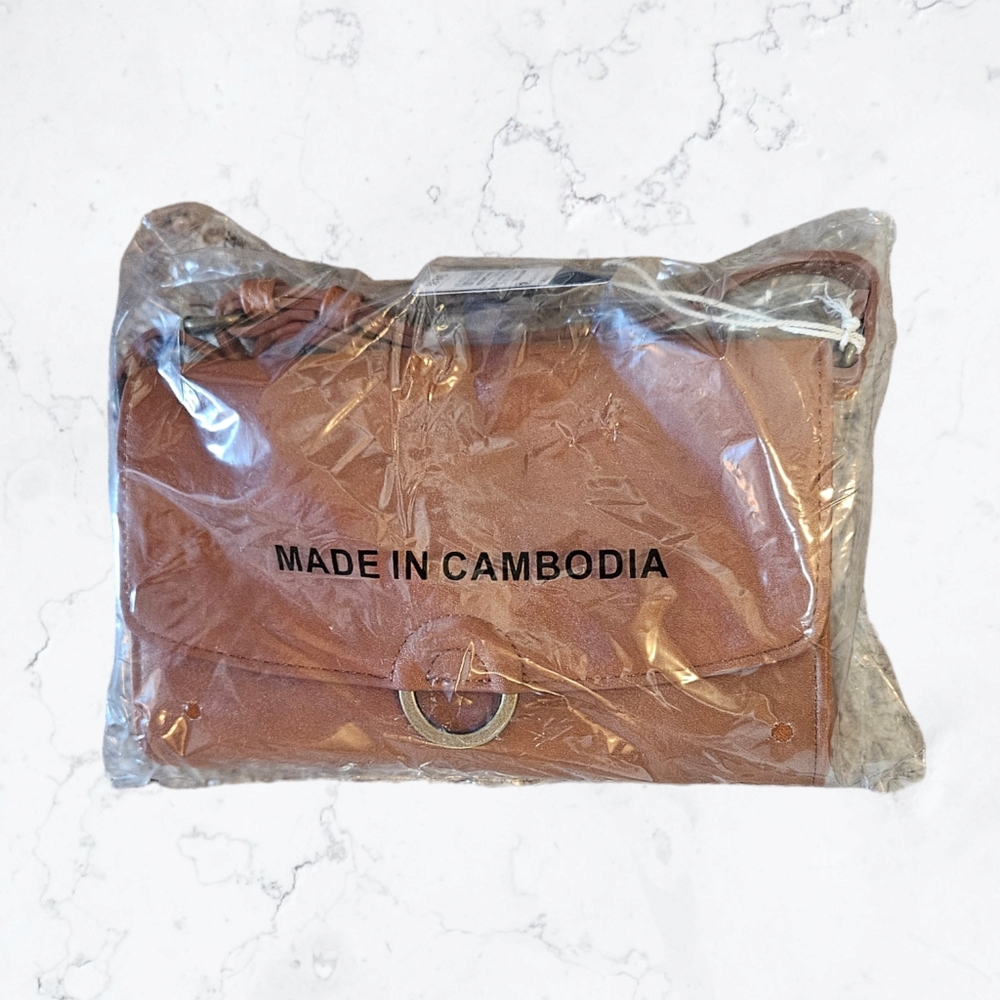 New Universal Thread Brown Tan Vegan Leather Ring Crossbody Bag Purse - Picture 5 of 5
